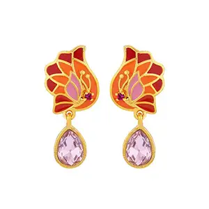 Voylla Butterfly Dew Drop Pink Earrings