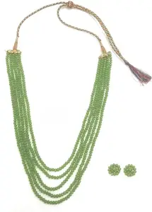 RATANSHALA- Crystal Stone Beads 5 Layer Necklace set 16 Inch Long Light Green Color For Women and Girl Fashion Jewellery (Same as Shown In Image)