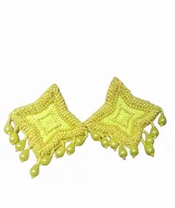 Lobhayate Handmade Yellow Hook Beaded Star Shape Lightweight Boho Earrings For Women & Girls