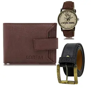 LOREM Watch-Artificial Leather Belt & Wallet Combo for Men (Fz-Lr29-Wl09-Bl01)