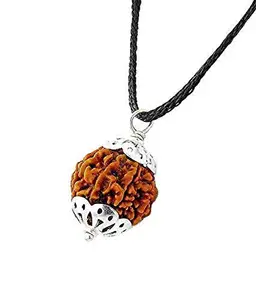 RUDRADIVINE 7 Mukhi Silver Siddha Mahalaxmi 18-22 mm Pendant From Nepal and Lab Certified AAA Quality Brown Rudraksha Sinks in Water for All Rashis