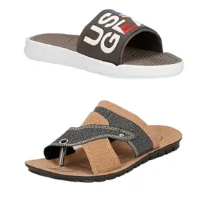 GeNIAL Men Slippers Grey Colour | Size - 10 | GRY GC-504+BRN KHDI-10