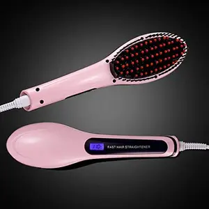 VIKINGS Hair Electric Comb Brush 3 in 1 Ceramic Fast Hair Straightener With LED Screen to Control Temperature hair Straightener for Women Pink Color