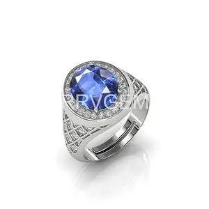 RRVGEM Origianal certified Natural BLUE SAPPHIRE RING 2.50 Carat Certified Handcrafted Finger Ring With Beautifull Stone Neelam RING Silver Plated for Men and Women