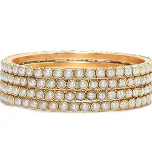 BANGLESKART Kundan Gold Plated Brass Pearl Studded Bangle Set Jewellery For Women (2.8)