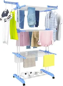 Leifheit Stainless Steel Heavy Duty Stainless Steel Foldable Stand for Drying Clothes Drying/Cloth Stand/Clothes Dryer/Laundry Drying Rack Drying Clothes Foldable Drying Rack (3 Tier) (Multicolour)