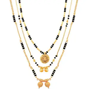 MEENAZ Combo Traditional Temple One Gram Gold Meenakari Copper Brass Wati Mangal sutra Pendant Tanmaniya Black Beads Simple Long Short Mangalsutra Combo Set For Women girls chain -MC-M58