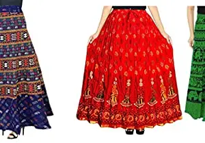Generic Gavika Fashion Women's Cotton Jaipuri Sanganeri Print, Wrap Around, Maxi Skirt, Rajasthani Jaipuri Women Traditional Long Mandala Hand Block Fashion Skirts.