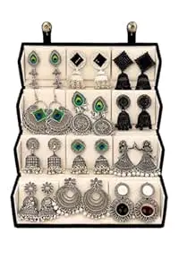 Scenturs 2 Oxidized Designer Std Quality Earrings Set of 12 with Folding Jewelry Box | Traditional & Modern Earring Set for Women & Girls (BIRTHDAY NOTE) and any Day Easily Fitting