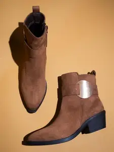 Inc.5 Women Tan Round Toe High-Top Block Heel Boots