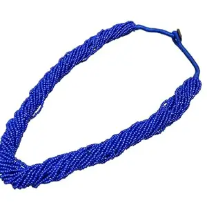 Glass Beaded Multi-Layered Statement Thraed Necklace (Blue_Glass_Necklace)