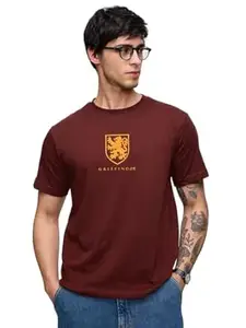 The Souled Store Harry Potter: Gryffindor Men and Boys Round Neck Maroon Graphic Printed Regular Fit Cotton T-Shirts