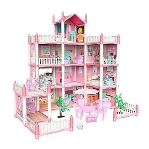 Probeez Dreamhouse Dollhouse with Light, Chimney and Doll Toy Figures, DIY Pretend Play Furniture and Accessories, Princess Castle Dollhouse Building Toy for Girls