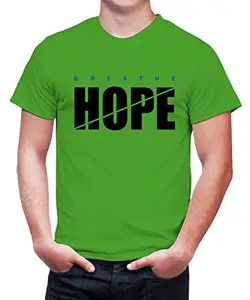 Caseria Men's Cotton Graphic Printed Half Sleeve T-Shirt - Breathe Hope (Parrot Green, XL)