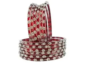 RIJB Stylish Glass Bangles set for women & Girls With Zircon Stone work in Flower Pattern | Fancy Kanch ki Chudi Set | Bangles for Wedding, Party & Gift | Traditional Girl's Bangles Bracelet-Set of 12