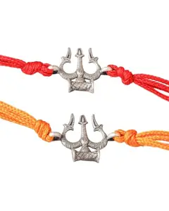 Shyle 925 Solid Sterling Silver Rakhi, Anvaya Intricate Trishul Strength Rakhi With Roli Chawal Tilak for Kids, Men and Women, Well Stamped with 92.5, Handcrafted Oxidized Indian Silver Rakhi (Yellow)