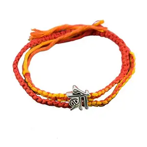 FOURSEVEN Jewellery 925 Sterling Silver Bro Pendant with Wrap Around Moli Rakhi Bracelet for Men & Women (Raksha Bandhan Rakhi for Brother with Roli Chawal)