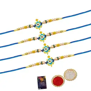 Rakhi for Brother 4 Rakhi Set Rakhi bracelet for brotherBhaiBrother Rakhi Roli Chawal And 1 Greeting Card -479