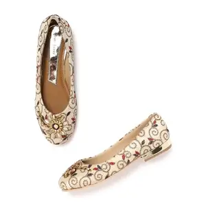 Marc Loire Embellished Party Ballet Flats/Ethnic Ballerinas/Jutti/Mojari for Women (Beige, 4)