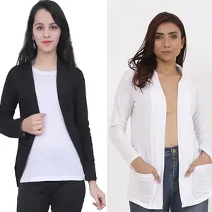 Comfy Women's Shrug ? Perfect for Office, Casual RG-Shrug-P-Black-PKT-White-XL