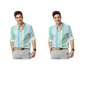 Men Regular Fit Striped Casual Shirt (Combo) Pack (XL, Blue)
