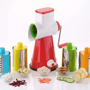 Friendly Friendly 4 in1 Multi-Functional Drum Rotary Vegetable Cutter, Shredder, Grater & Slicer Dicer, High Speed Rotary Cylinder Salad Maker Chopper Kitchen Gadget Tools with 4 Stainless Steel Blade