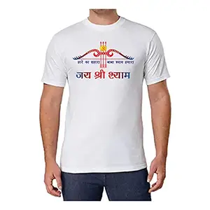 Printed T-Shirt for Adults, Khatu Shyam Ji, Hare Ka Sahara Baba Shyam Hamara, Front and Back Side printImprint Gift (X-Large) White