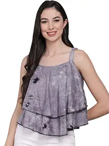 FUNDAY FASHION Casual Sleeveless Dyed Women Pink Top (Small, Grey)
