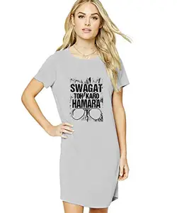 Stylish Cotton Blend Printed T-Shirt Dress for Women(Grey UMT-B_2399_XL_BAZ)