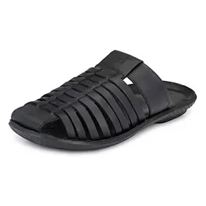 HITZ Men's Black Leather Indoor Outdoor Comfort Slippers - 11