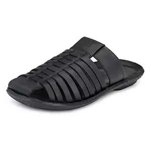 HITZ Men's Black Leather Indoor Outdoor Comfort Slippers - UK 11