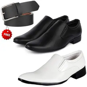 Latest Trendy Formal Shoes/Party Shoes/ 2 Shoes Combo with Free Belt for Men and Boys (BAZAAR9716_VTR-401-Blk) Multicolor