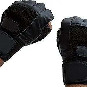ZaySoo Leather Padded Palm Support Sport Gym Gloves with Long Wrist Support - Black