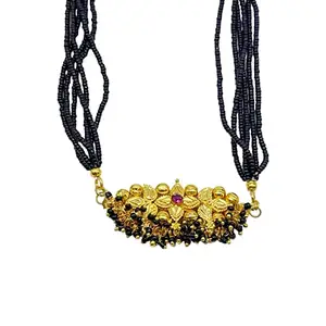 Digital Dress Room Short Mangalsutra Designs Gold Plated Necklace Fancy Mangalsutra Maharashtrian Style Tanmaniya Vati Pendant 6 Line Gold & Black Beads Pearls Chain Mangalsutra Latest Designs For Women (14 Inches)