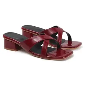 AUSTINE Women Stylish High Heels Sandals | Comfortable Block Heel Slip-On | Fashion Footwear for Women & Girls Maroon