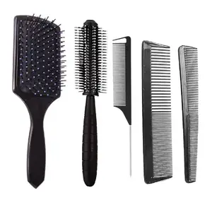 ZAUKY 5 PCS Hair Stylists Professional Styling Comb Set Variety Pack Great for All Hair Types & Styles Paddle and Round Hair Brush Straightener For Women/Men, Dressing Comb for women