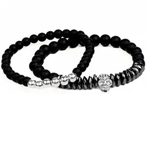 THE MEN THING LAVA SKULL DOUBLE TROUBLE - Super Stylish Beads Bracelet with Natural Volcanic Stone - 7inch Stretch Bracelet