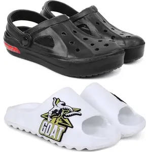 Pampy Angel Combo Pack of 2 Slipper/Flip Flops/Slides/Clogs/Sandals with Adjustable Back Strap for Men,(Cl-Tube-Black,Y-To-Goat-White),10 (UK/India)