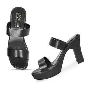 MEHNAM Solid Black Matt Heel Sandal for Women with Synthetic Upper