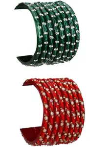 Somil Set of 2 Stylish Bangles/Kadas – Perfect for Celebrations, Festive Looks, and Daily Elegance, Green, Red