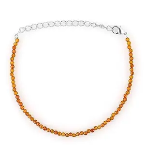LKBEADS Silver Plated Bracelet with Orange Faceted Hessonite Garnet Beads – Round 2mm – 7 inch Adjustable – For Men & Women|LK_STACK_03764