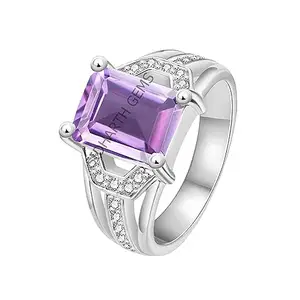 SIDHGEMS 4.25 Ratti 3.00 Carat Original Certified Amethyst Silver Plated Ring Katela Natural Amethyst Stone Ring for Men and Women's