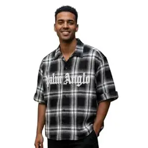 WytFox Mens Boys Mixed Color I Large Buffalo Checked Plaid Flannel Drop Shoulder Shirt I Spread Collar I Short Sleeve I Jute Cotton I Urban & Streetwear