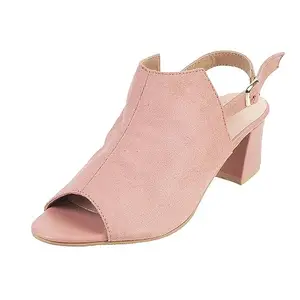 Mochi Women Pink Suede Leather Block Heel Sandal UK/4 EU/37 (40-160)