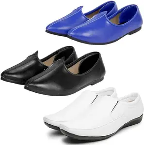 Vitoria Slip On Shoes for Men | Shoes for Men with PU Sole | Comfortable & Lightweight |Durable & Trendy Design | Color : Black-Blue-White | Size : 10, XTN_2007BdrWht_JuttiBlkBlu_10