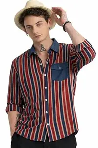 HENSHIKA Trendy Regular Fit Striped Causal Full Sleeve Shirt for Men.