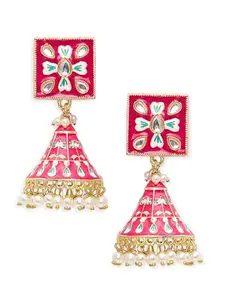 OOMPH Jewellery Rani Pink Meenakari Jhumka Earrings - Geometric Floral Design for Women & Girls Stylish Latest (RN-EHC219_Z)- For Women & Girls Stylish Latest