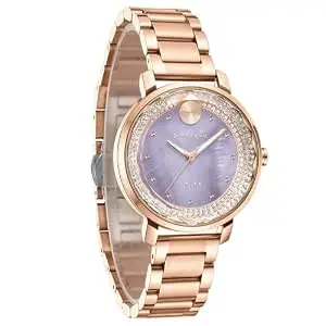 Giordano Arias Lara Dutta Signature Collection Analog Quartz Watch for Women with Mother-of-Pearl Cut Glass Dial, Crystal-Studded Ring, Luminous Hands and Stainless Steel Strap