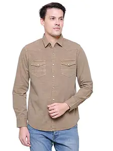 Southbay Men's Slim Fit Casual Shirt (SBCLFS985L_Beige_Large)