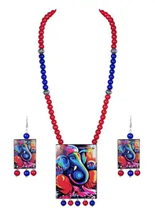 JFL - Jewellery for Less Ethnic Ganesha Handcrafted Beaded Designer Necklace Set for Women & Girls. (Royal Blue, Red),Valentine